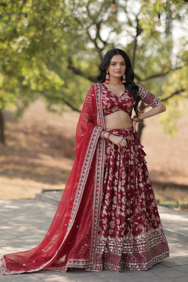 MAYRA'S MAROON PREMIUM LEHENGA CHOLI